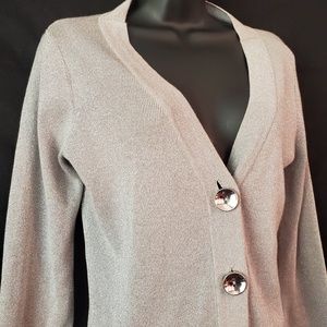 Covington Shimmery Silver V Neck Button Cardigan